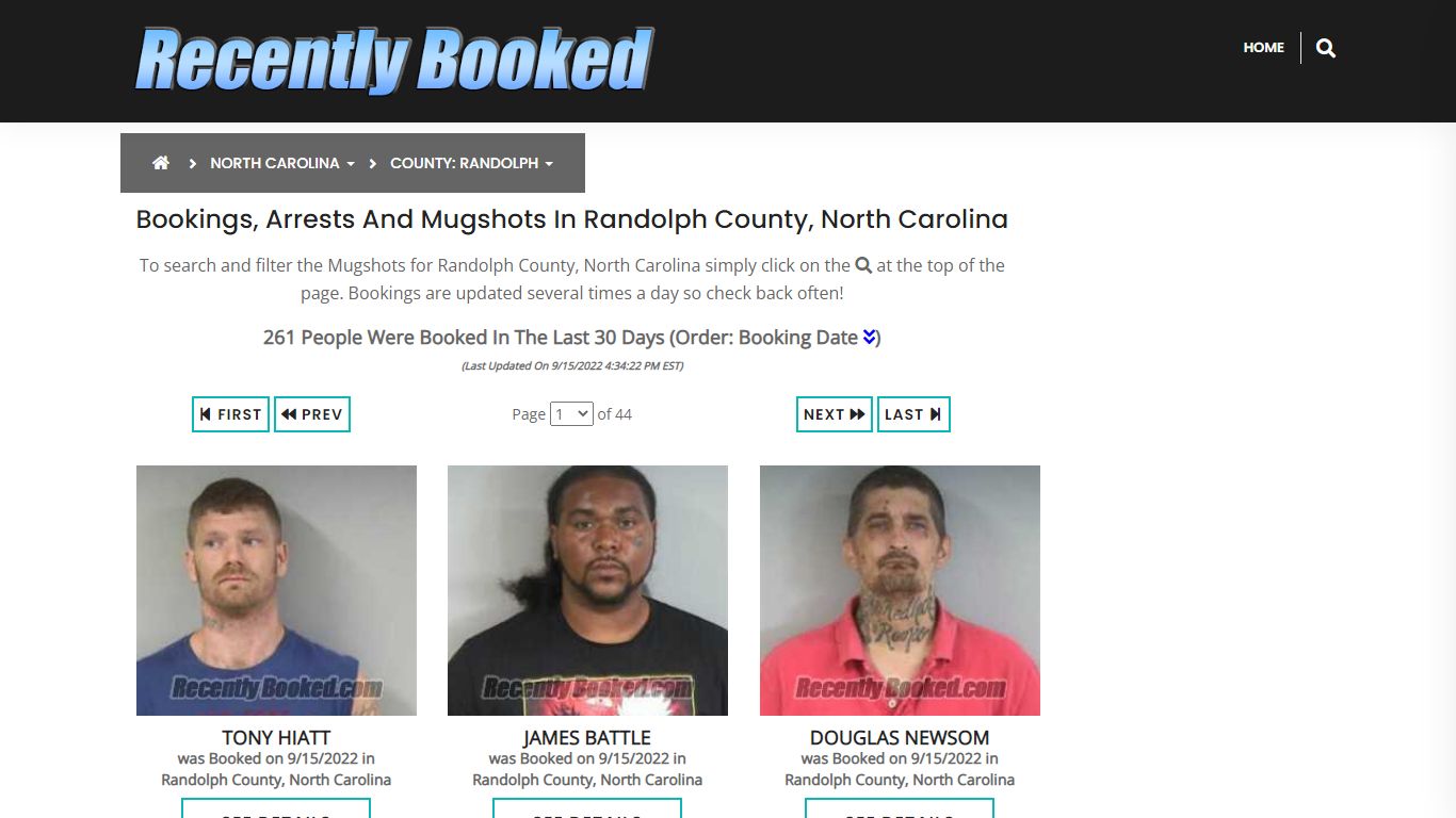 Bookings, Arrests and Mugshots in Randolph County, North Carolina
